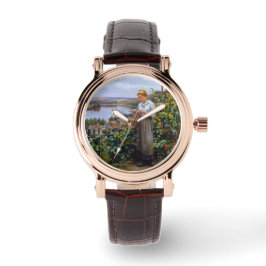 女の子と彼女のペットの鳩（若い女性と鳥） 腕時計