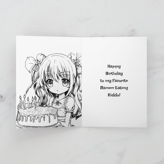 女の子と彼女のラーメンアニメおもしろい誕生日 カード (内部)
