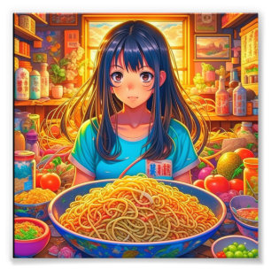 女の子と彼女のラーメンアニメ フォトプリント           