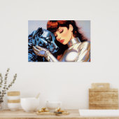 女の子と彼女のロボット犬のエアブラシの芸術 ポスター (キッチン)