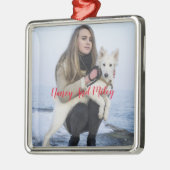 女の子と彼女の犬のカスタム写真 メタルオーナメント (左)