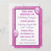 女の子と彼女の犬の紫の誕生日パーティー 招待状 (裏面)