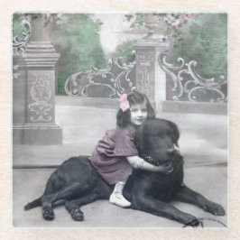 女の子と彼女の犬 ガラスコースター