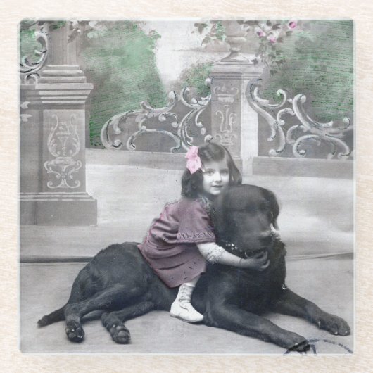 女の子と彼女の犬 ガラスコースター (正面)