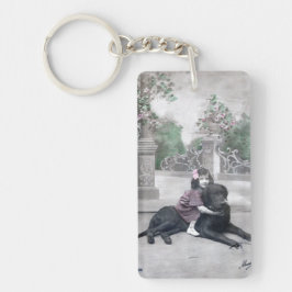 女の子と彼女の犬 キーホルダー