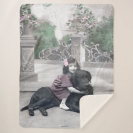 女の子と彼女の犬 シェルパブランケット
