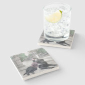 女の子と彼女の犬 ストーンコースター (横)