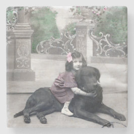 女の子と彼女の犬 ストーンコースター