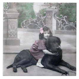 女の子と彼女の犬 タイル