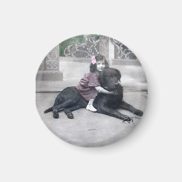 女の子と彼女の犬 マグネット