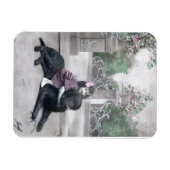 女の子と彼女の犬 マグネット (横)