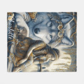 女の子と彼女の狼の共有瞬間 フリースブランケット (正面(横))