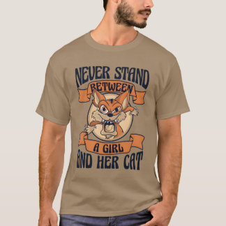 女の子と彼女の猫の猫好きの間Cat Daddy Tシャツ