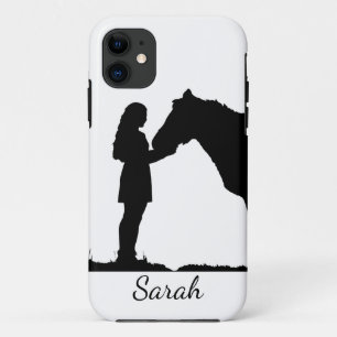 女の子と彼女の馬の愛シルエットアートカスタマイズ iPhone 11 ケース
