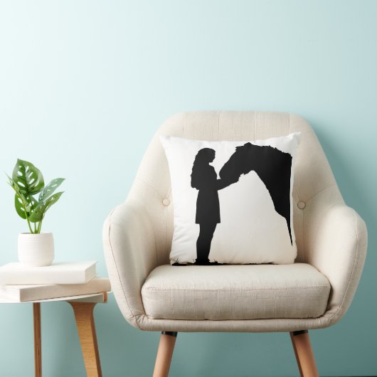 女の子と彼女の馬の愛シルエットアート クッション (椅子)