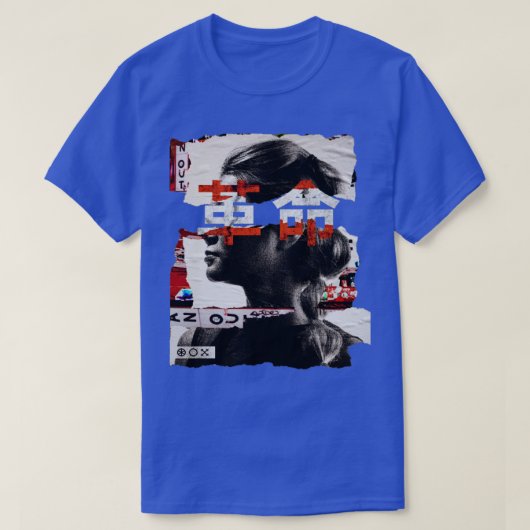 女の子と日本の文字コラージュ Tシャツ (デザイン正面)