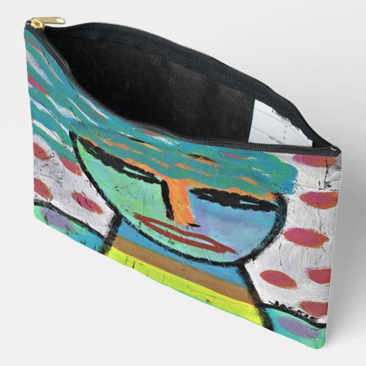 女の子と水玉模様抽象芸術アート アクセサリーポーチ (見開き)