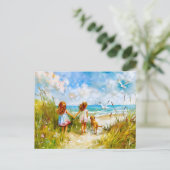 女の子と犬と夏のビーチの日 シーズンポストカード (スタンド正面)