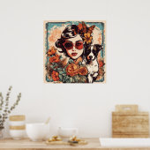 女の子と犬の友達 ポスター (キッチン)