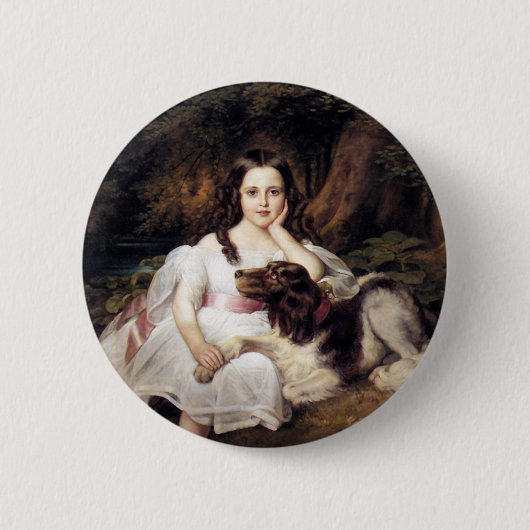 女の子と犬の風景 缶バッジ (正面)