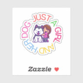 女の子と犬 シール (シート)