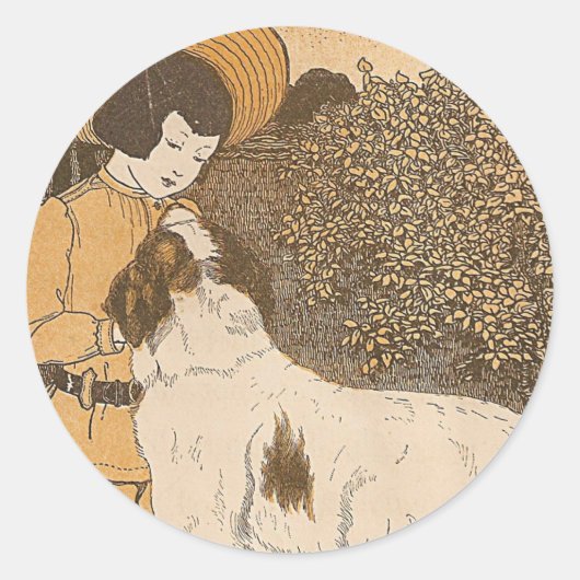 女の子と犬 ラウンドシール (正面)