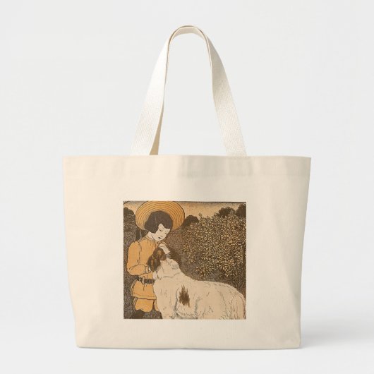 女の子と犬 ラージトートバッグ (正面)