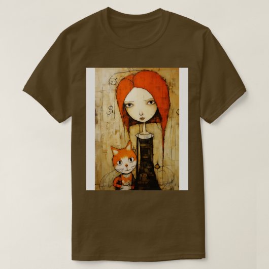女の子と猫4 Tシャツ (デザイン正面)