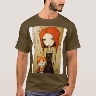 女の子と猫4 Tシャツ
