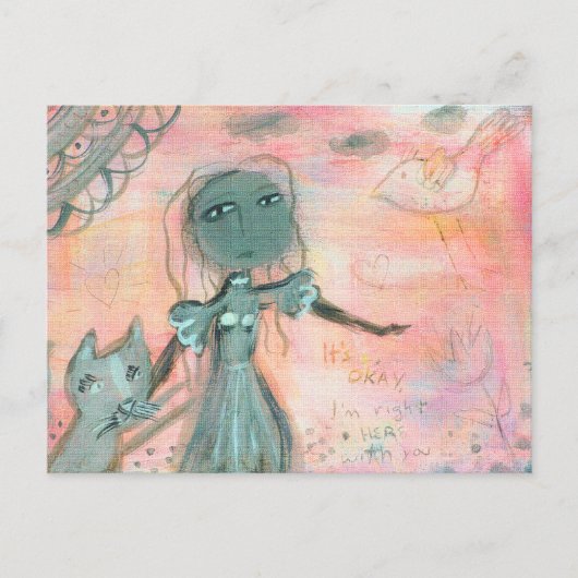 女の子と猫 ポストカード (正面)