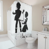 女の子と男の子と模型のボートのシルエット シャワーカーテン (インサイチュ)