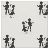 女の子と男の子と模型のボートのシルエット ファブリック (クローズアップ)