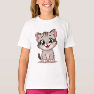 女の子と男の子のかわいい猫Tシャツ Tシャツ