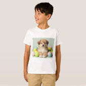 女の子と男の子のための遊び心のある子犬Tシャツ Tシャツ (正面フル)