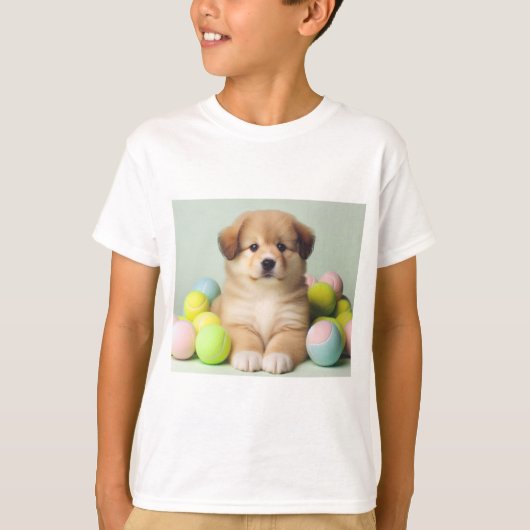 女の子と男の子のための遊び心のある子犬Tシャツ Tシャツ (正面)