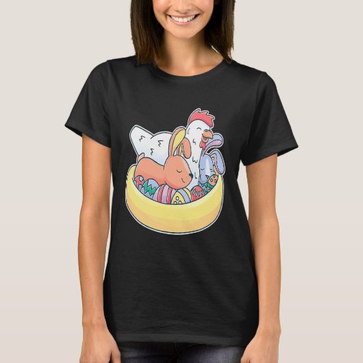 女の子と男の子のイースター チキンとウサギのTシャツ A Tシャツ (正面)