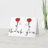 女の子と男の子のハート風船落書き サンクスカード サンキューカード (正面)