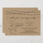 女の子と男の子のピザ作り誕生日パーティー 招待状 (正面/裏面)