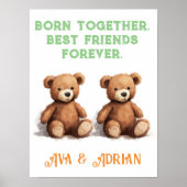 女の子と男の子の双子の子供部屋、ヴィンテージテディベア、 ポスター (正面)