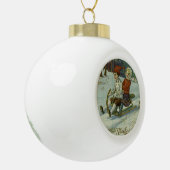 女の子と男の楽しむ子そりに乗るイラストレーション セラミックボールオーナメント (左)