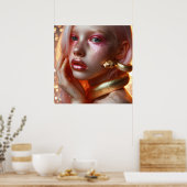 女の子と美しい黄金の蛇 ポスター (キッチン)