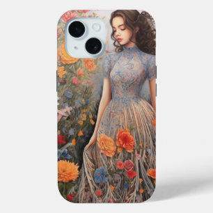 女の子と花でいっぱいのiPhone 15ケース iPhone 15ケース