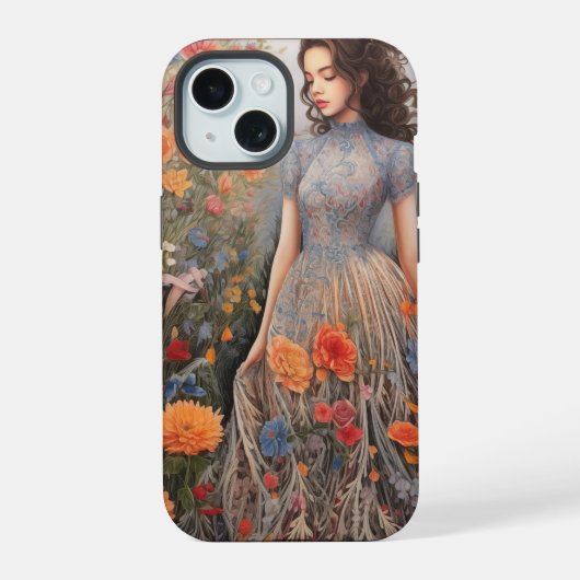 女の子と花でいっぱいのiPhone 15ケース iPhone 15ケース (裏面)