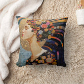 女の子と花アールヌーボー クッション (ブランケット)