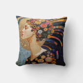 女の子と花アールヌーボー クッション (正面)
