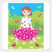 女の子と蝶シール スクエアシール (正面)