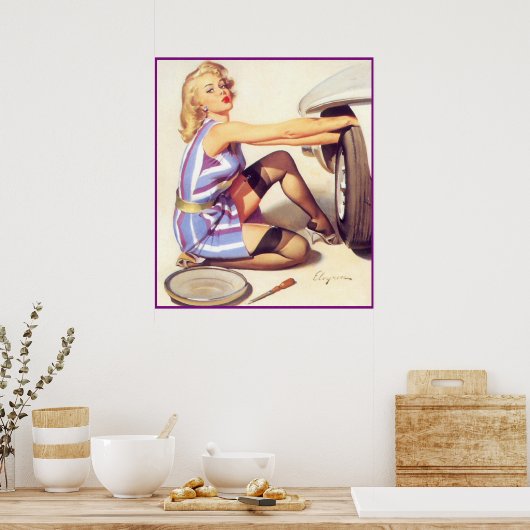 女の子と車 ポスター (キッチン)