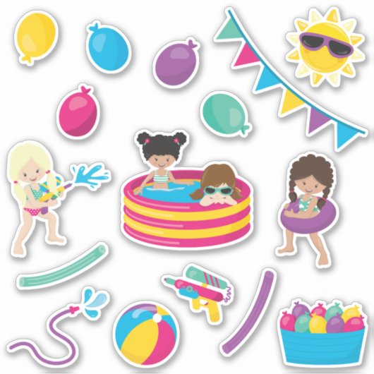 女の子と遊の水 シール (正面)