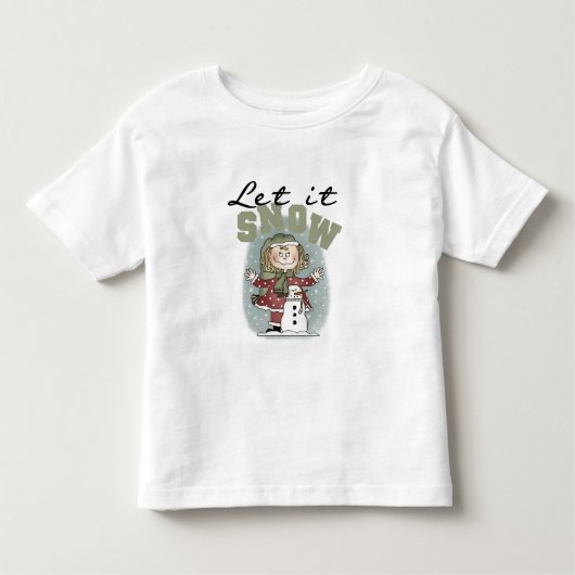 女の子と雪だるまが雪のTシャツを手放す トドラーTシャツ (正面)