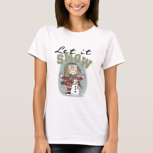 女の子と雪だるまが雪のTシャツを手放す Tシャツ (正面)